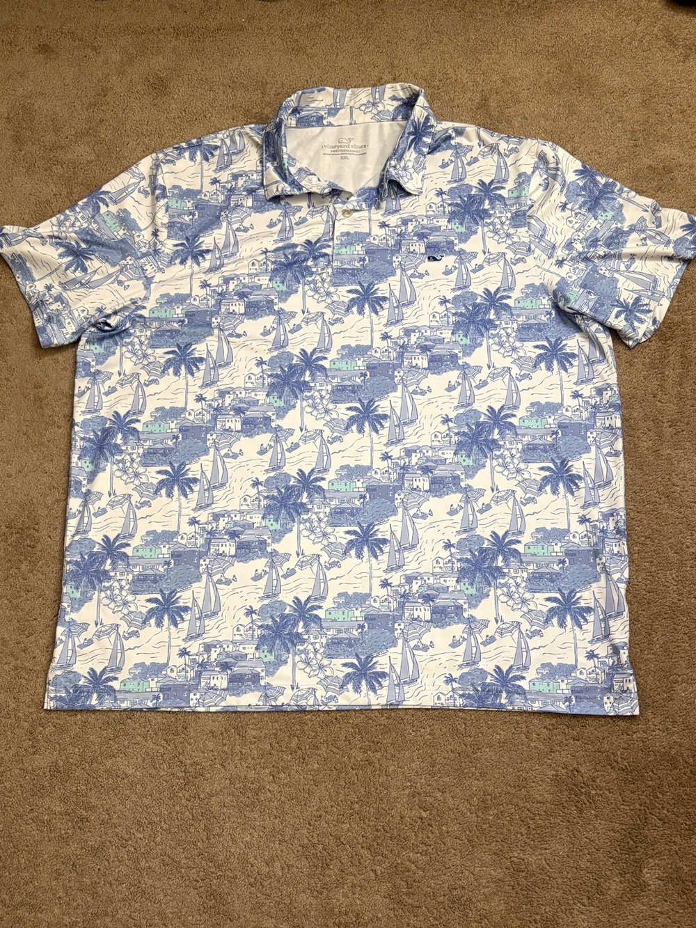 Vineyard Vines Performance Polo Shirt Mens XXL Blue White Sailboat Island Golf